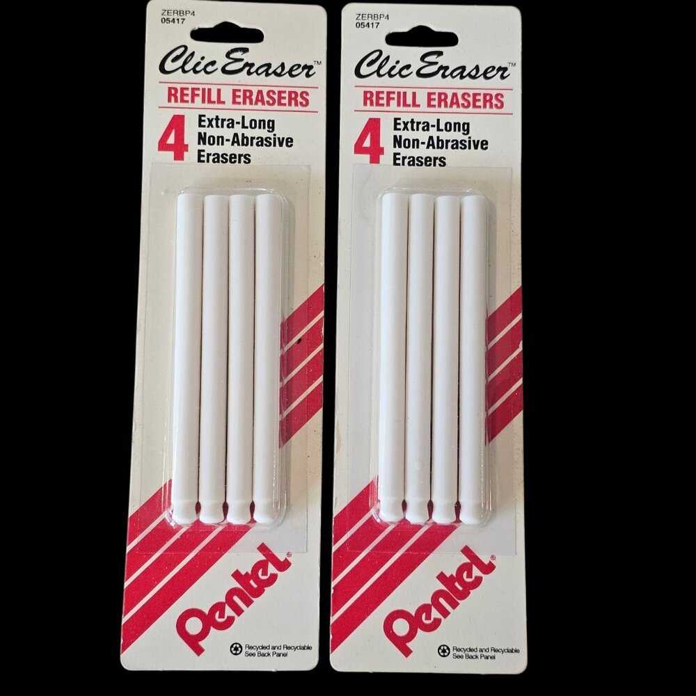 2 Pentel Clic Eraser‎ Refills Extra Long Non-Abrasive Won’t Tear Paper 90s Japan
